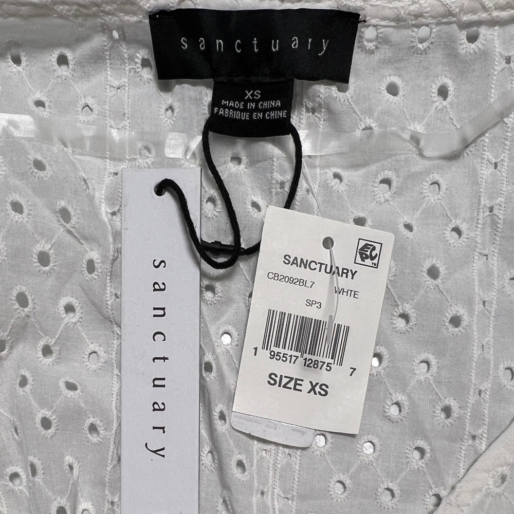 ❤️💙💛 Sanctuary White V Neck Eyelet Ruched Top Blouse Shirt - Picture 8 of 9